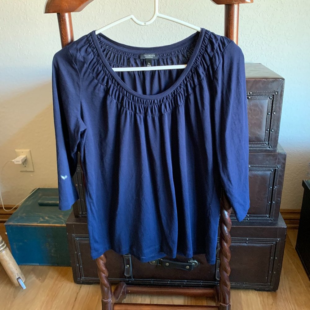 Talbots Navy Blue 3/4 Sleeve Top - Size XS Petite